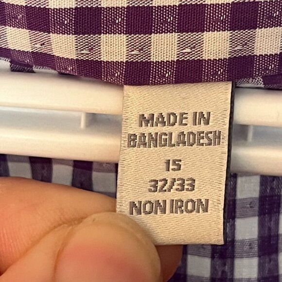 Perry Ellis Long Sleeved Button Down Purple Gingham Cotton Men's Shirt Size Med - Picture 4 of 6